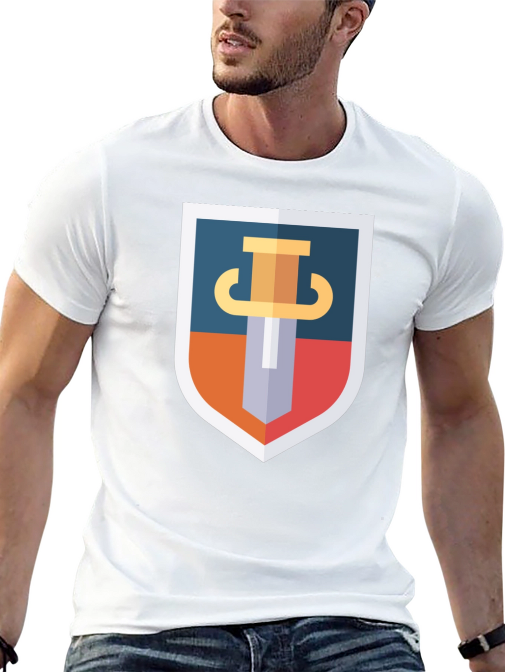 Sword Shield Graphic Tee - Black Cotton T-Shirt