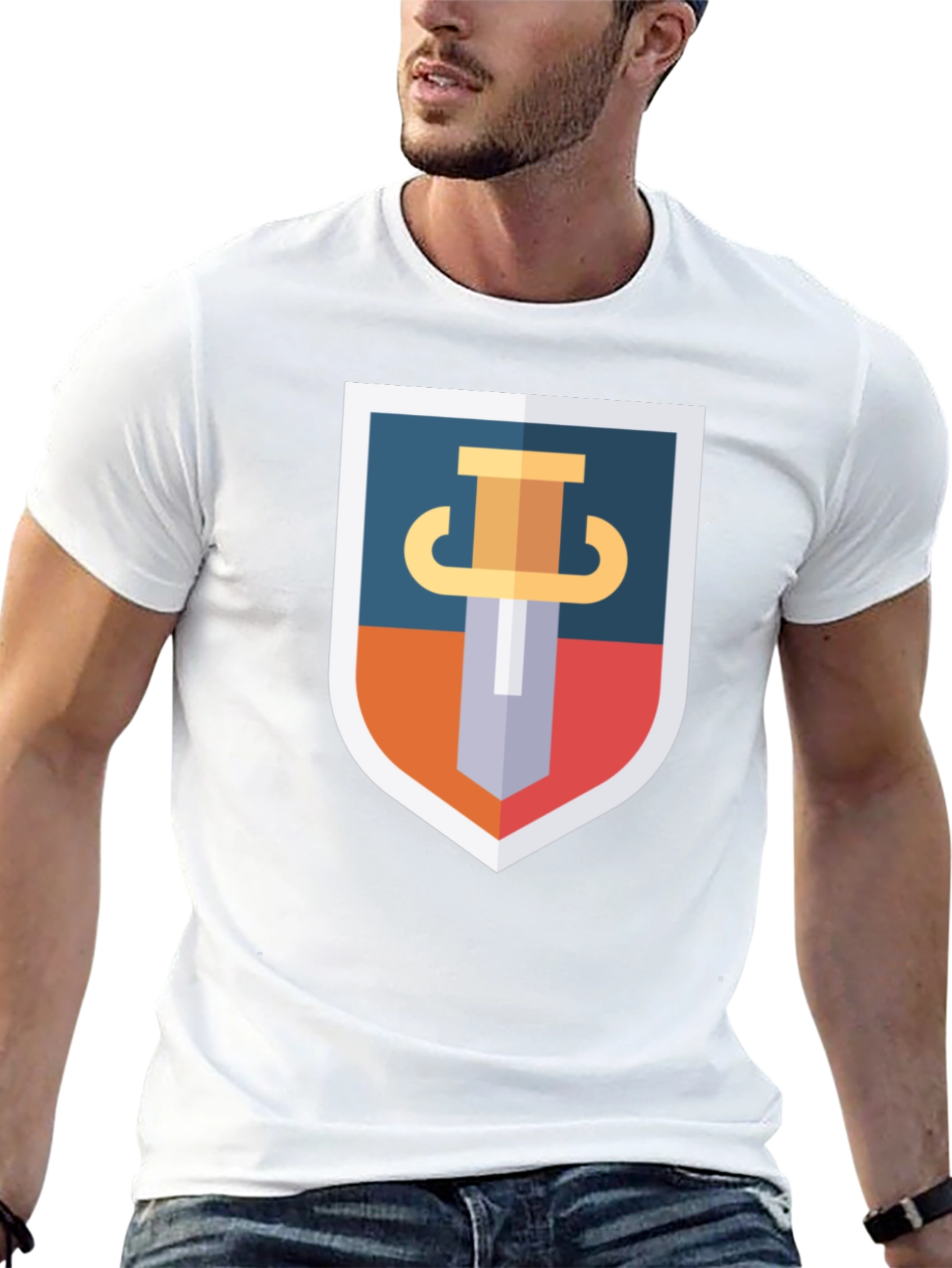 Sword Shield Graphic Tee - Black Cotton T-Shirt