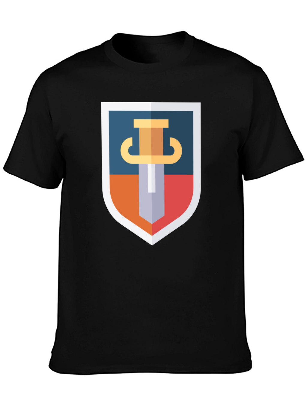 Sword Shield Graphic Tee - Black Cotton T-Shirt