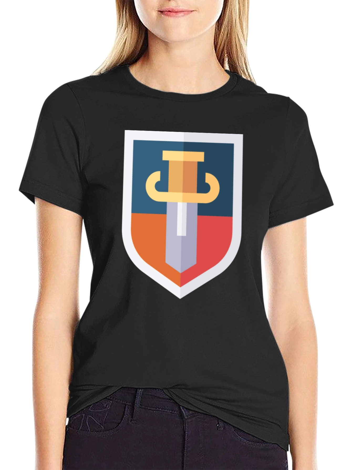 Sword Shield Graphic Tee - Black Cotton T-Shirt
