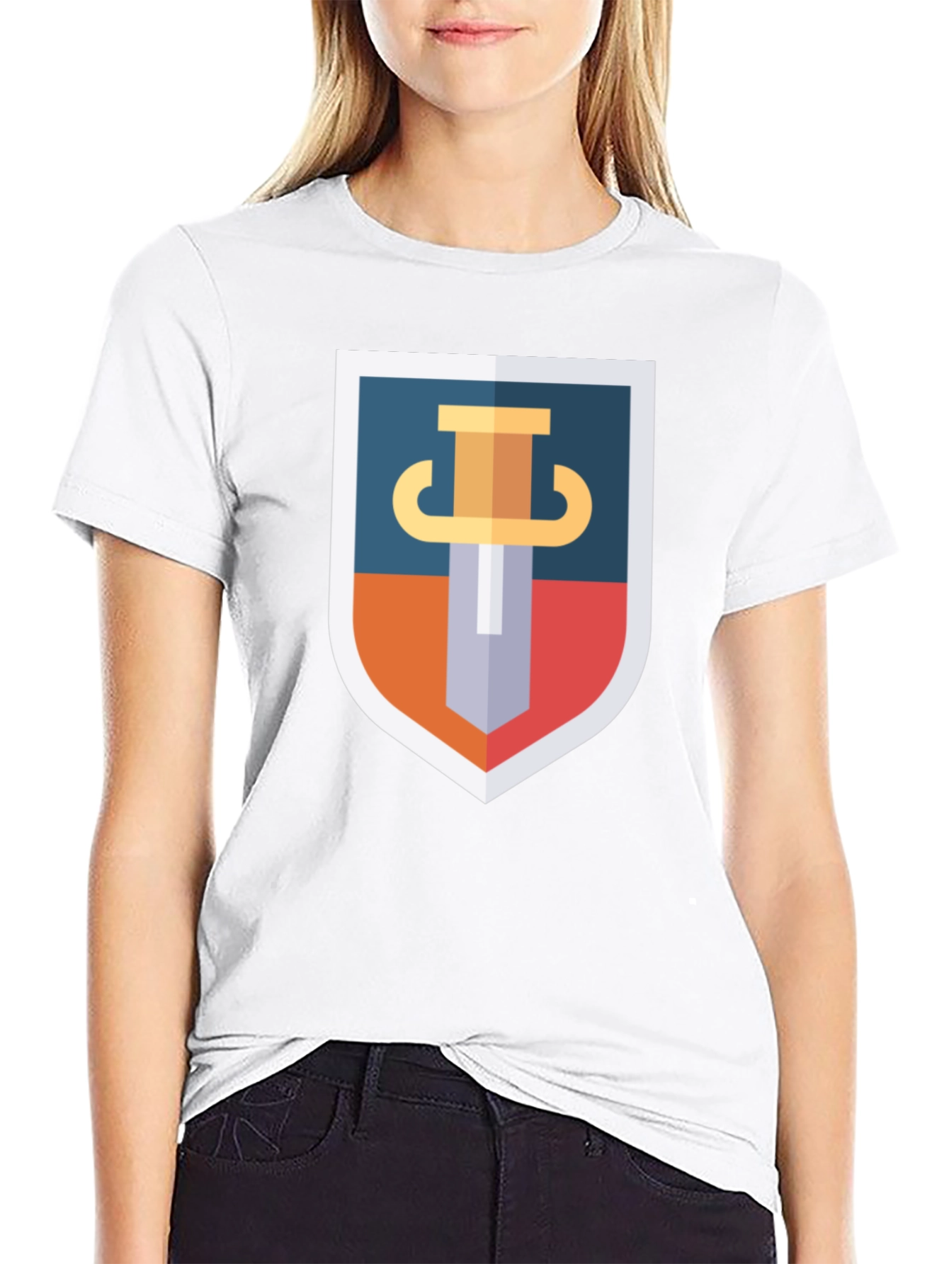 Sword Shield Graphic Tee - Black Cotton T-Shirt