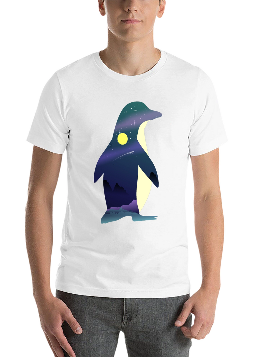 Night Sky Penguin Graphic Tee - Unique Mens T-Shirt