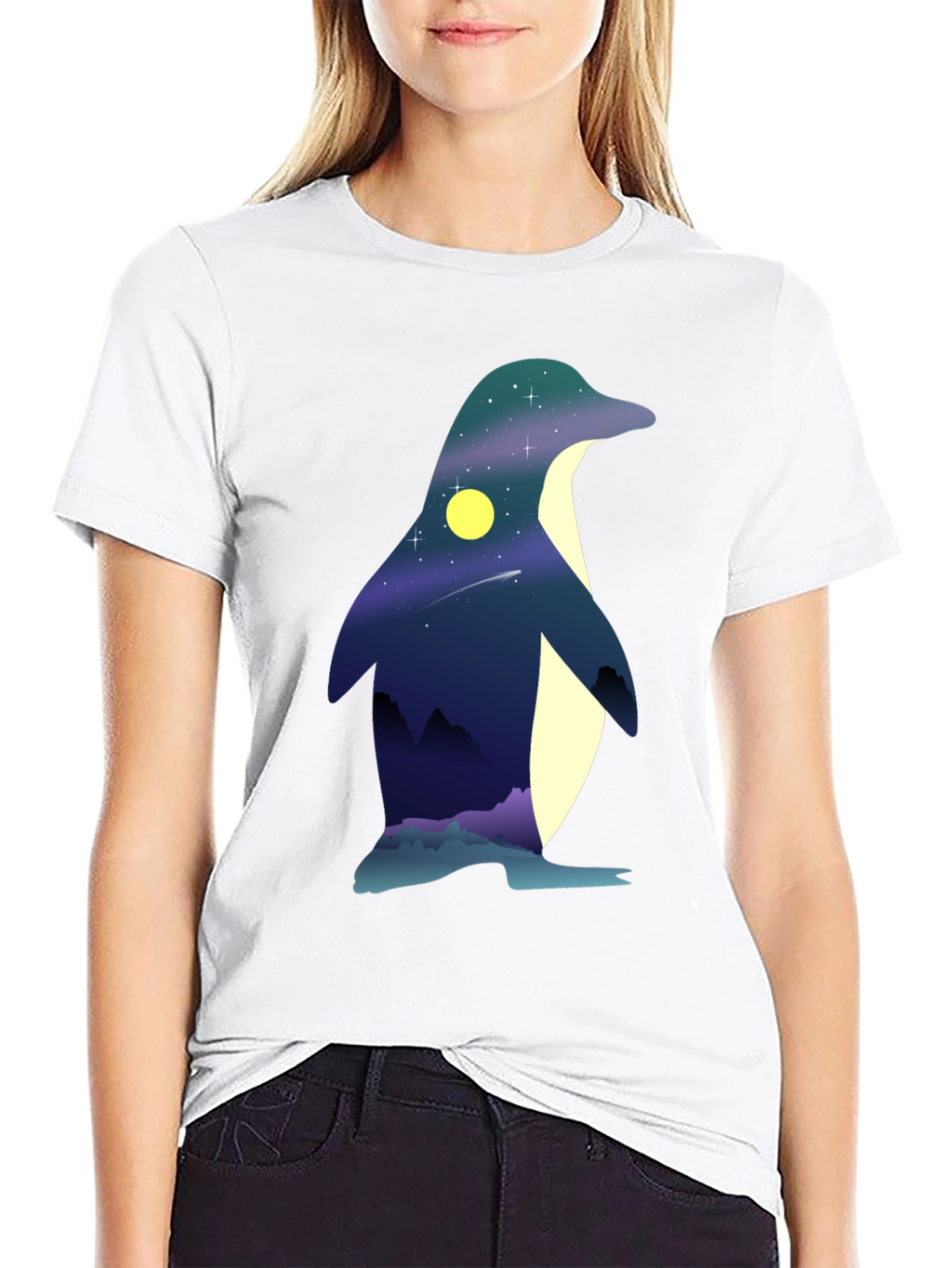 Night Sky Penguin Graphic Tee - Unique Mens T-Shirt