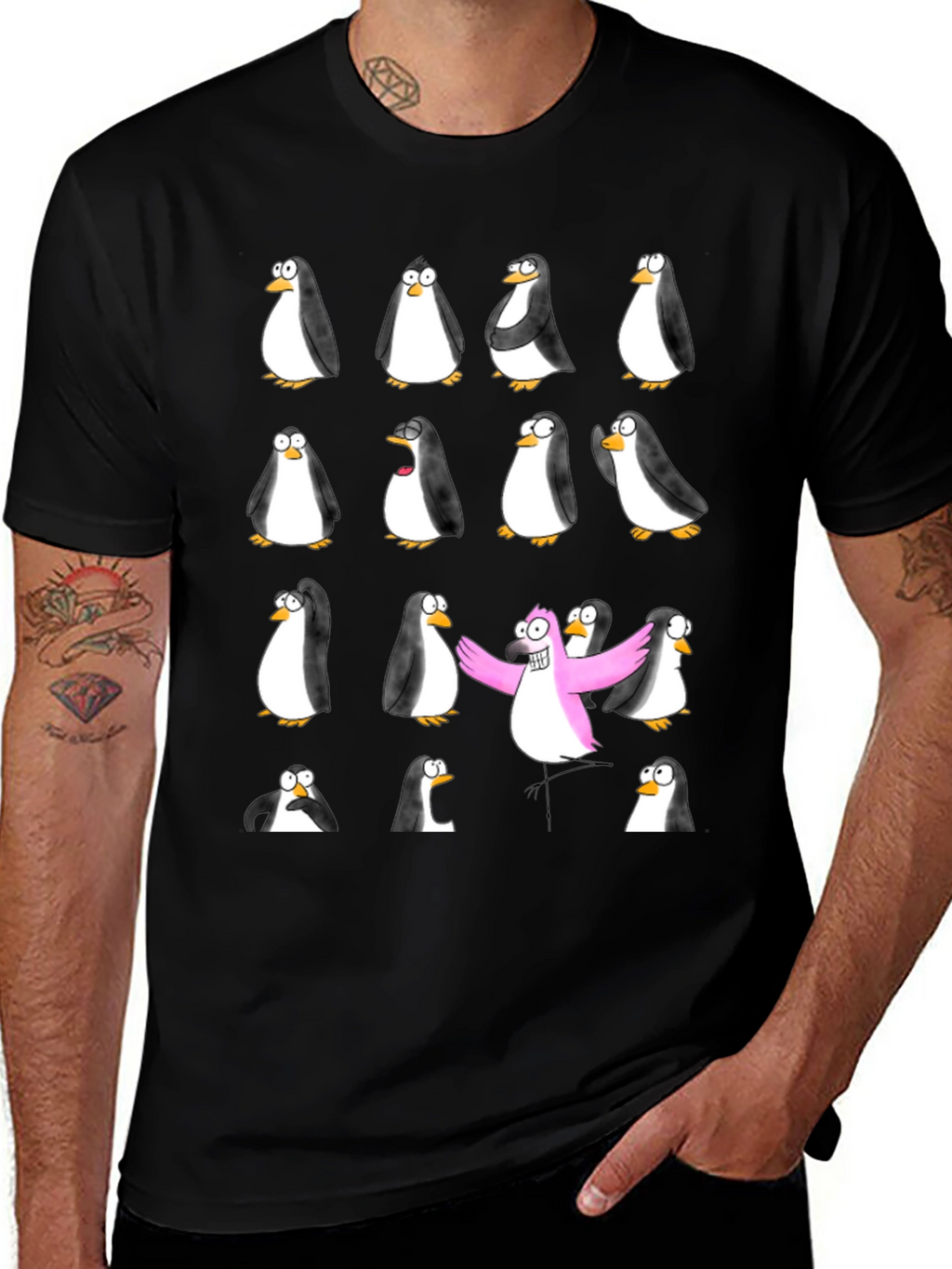 Penguin Flock Black T-Shirt - Stand Out Style
