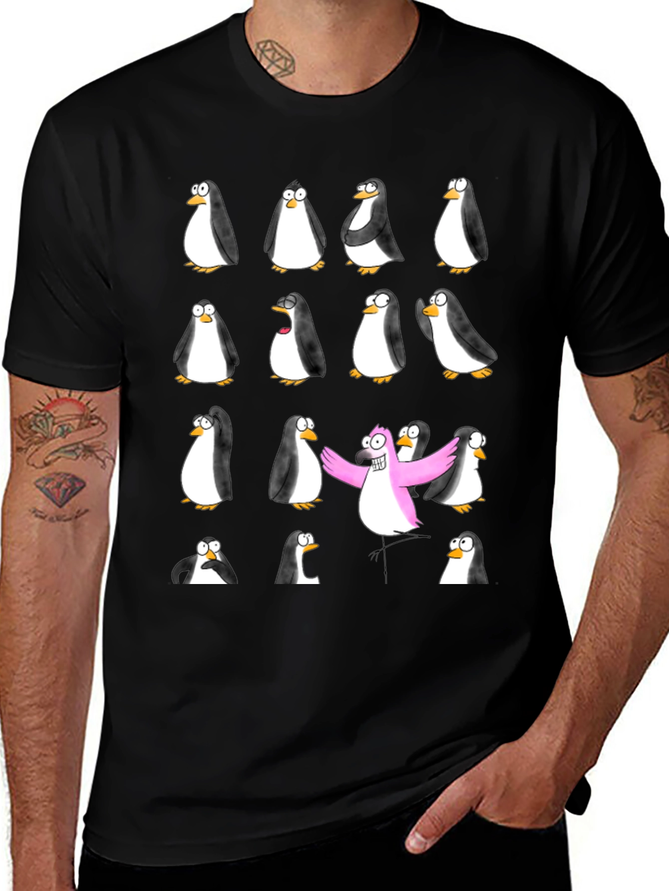 Penguin Flock Black T-Shirt - Stand Out Style
