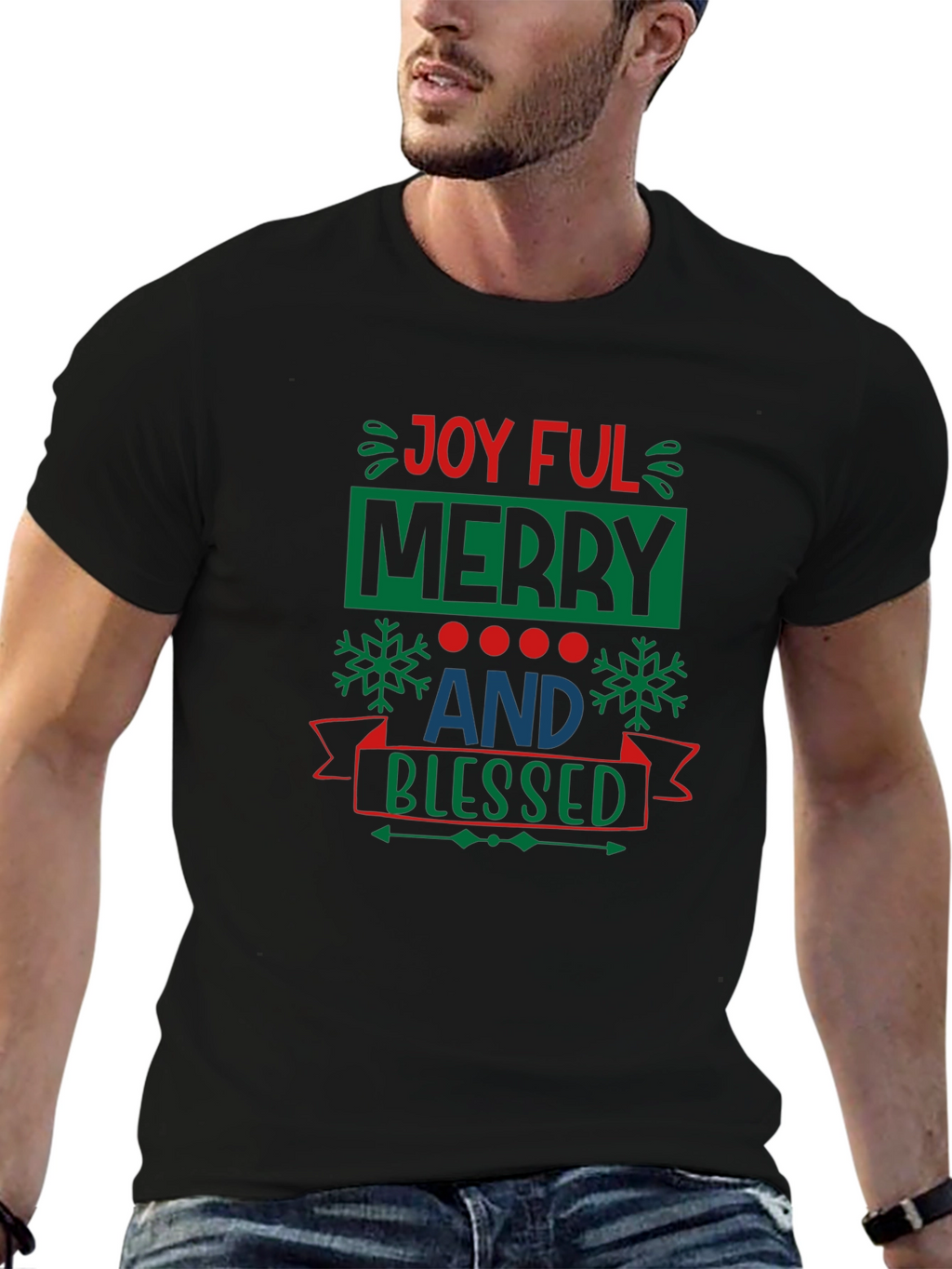 Joyful Merry & Blessed Black T-Shirt