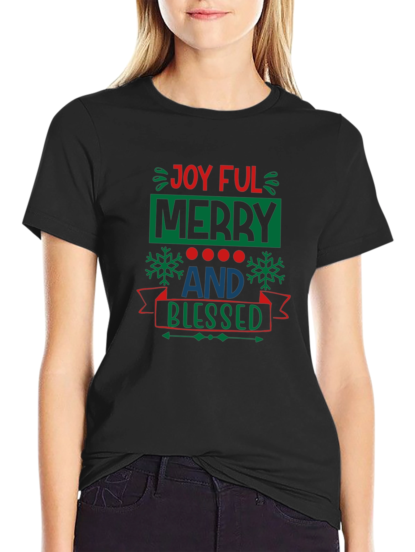 Joyful Merry & Blessed Black T-Shirt