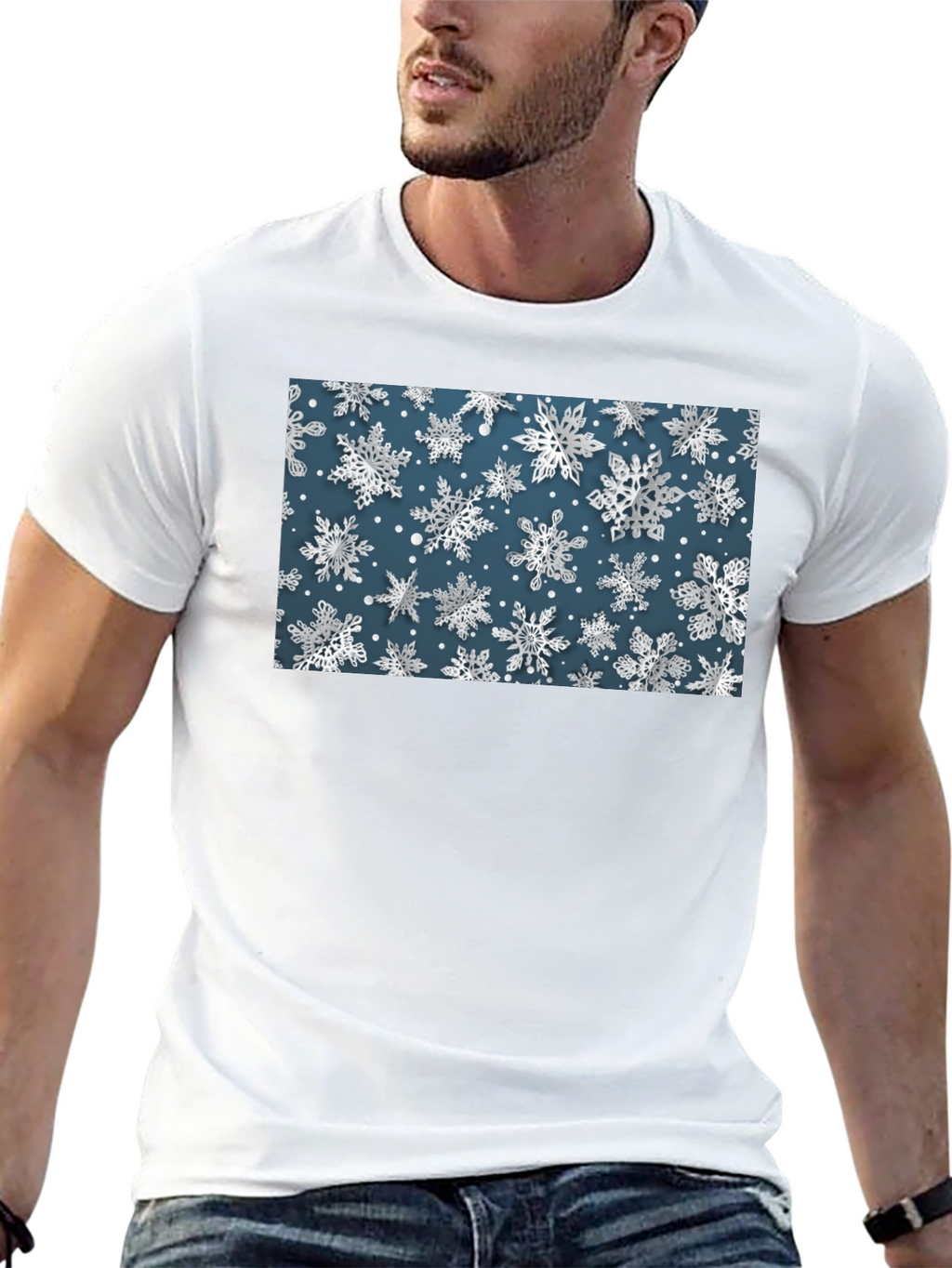 Snowflake Print Tee - Stylish Winter Holiday T-Shirt