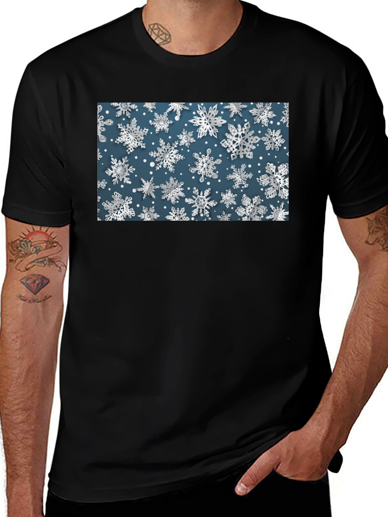 Snowflake Print Tee - Stylish Winter Holiday T-Shirt