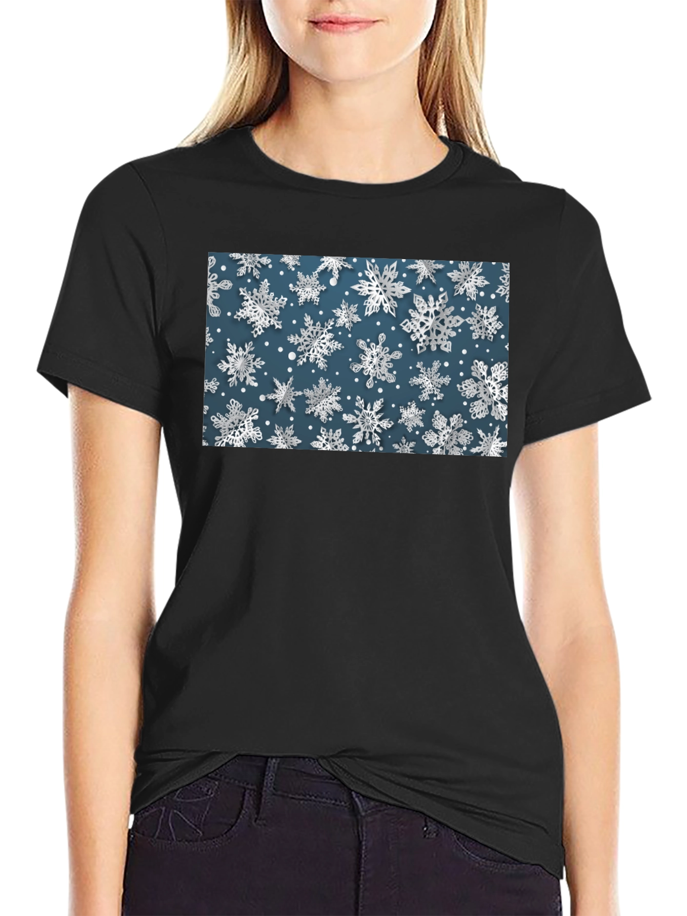 Snowflake Print Tee - Stylish Winter Holiday T-Shirt