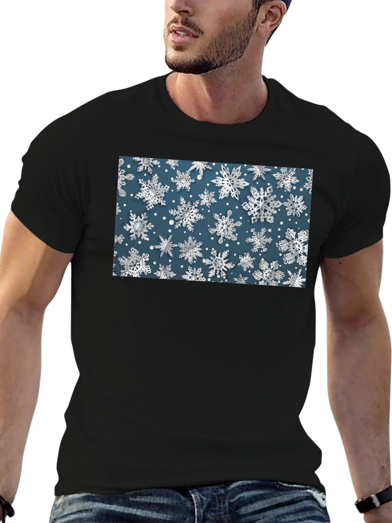 Snowflake Print Tee - Stylish Winter Holiday T-Shirt