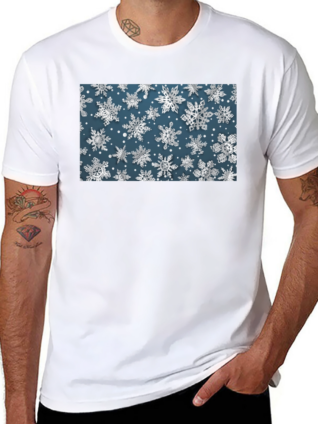 Snowflake Print Tee - Stylish Winter Holiday T-Shirt