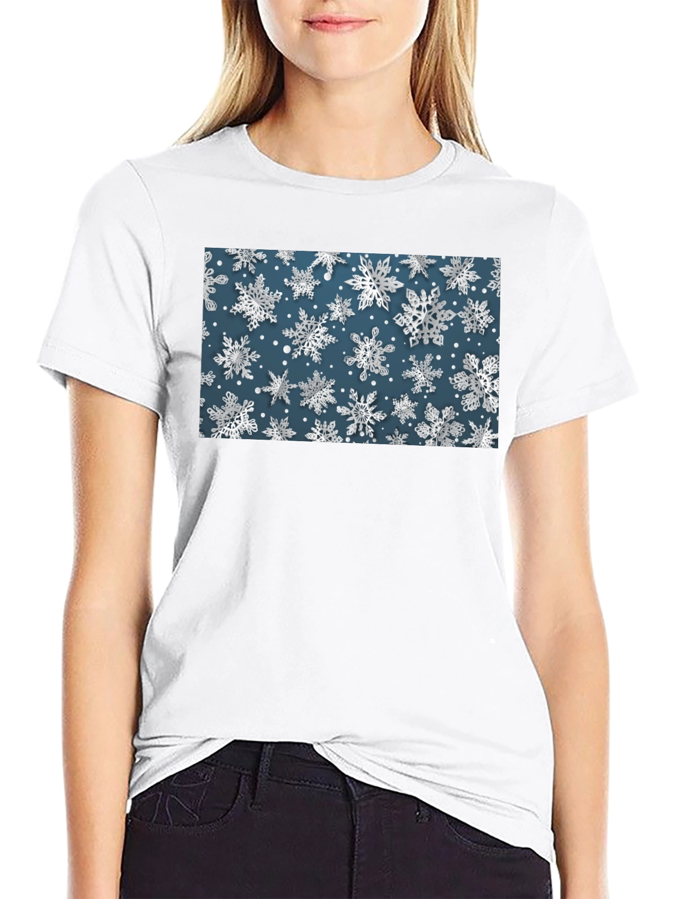 Snowflake Print Tee - Stylish Winter Holiday T-Shirt