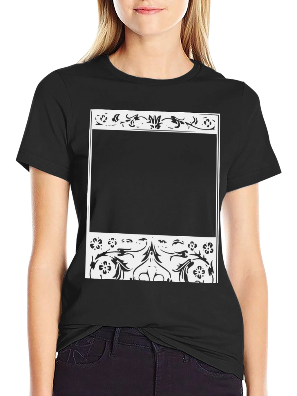 Floral Frame Black T-Shirt