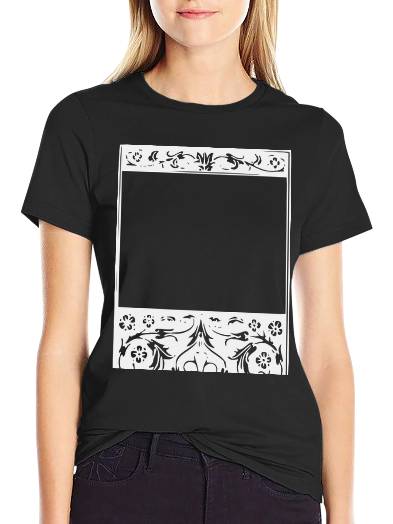 Floral Frame Black T-Shirt