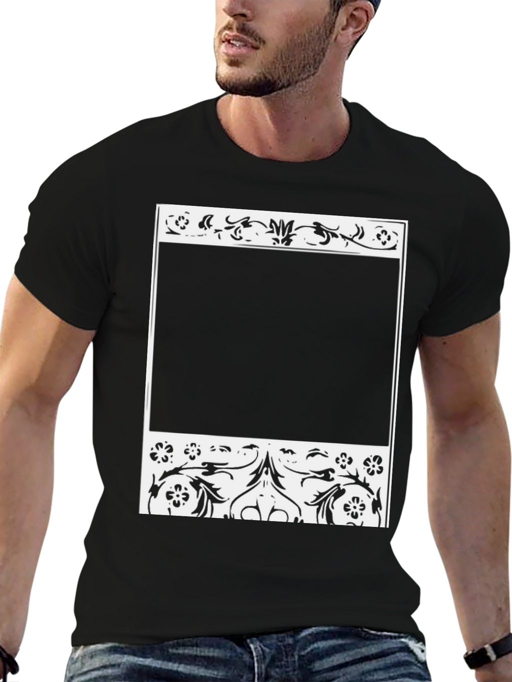 Floral Frame Black T-Shirt