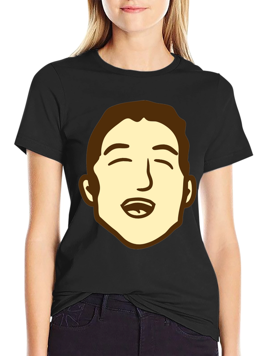Cartoon Face Graphic Black Tee