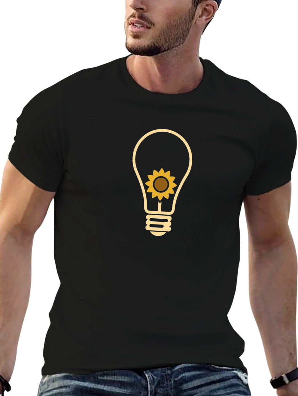 Sunflower Lightbulb Graphic T-Shirt - Black
