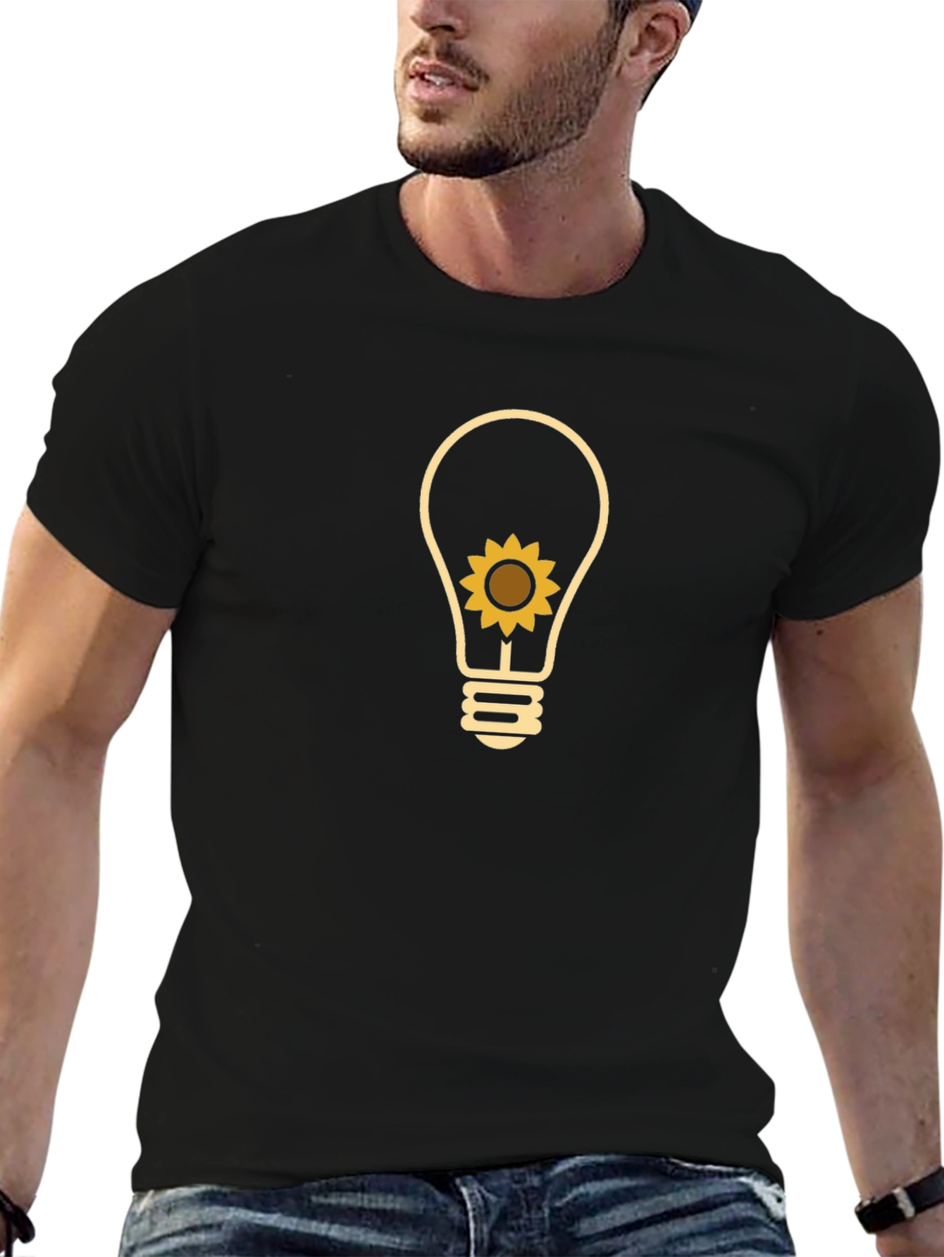 Sunflower Lightbulb Graphic T-Shirt - Black