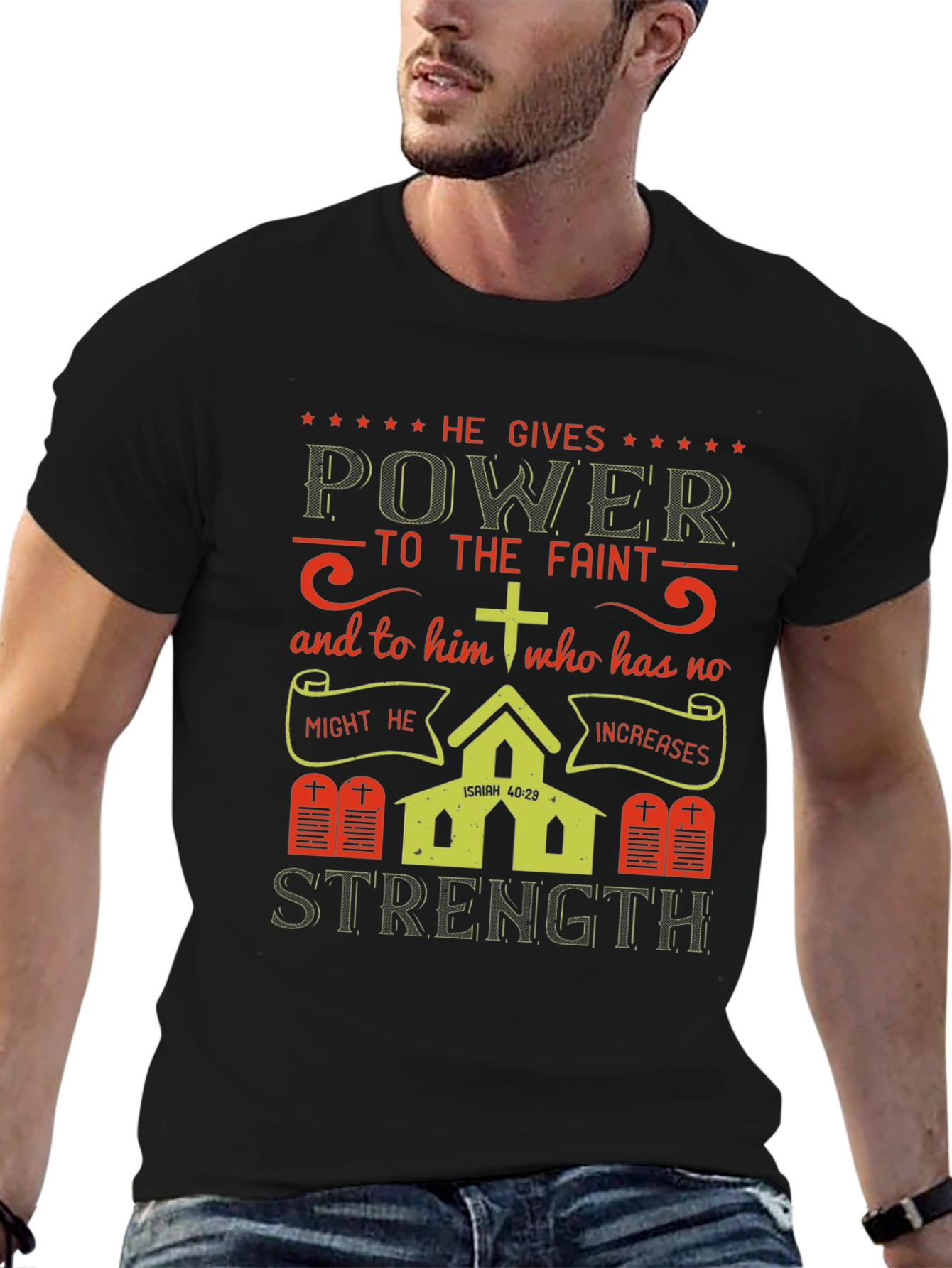 He Gives Power T-Shirt: Isaiah 40:29 Christian Apparel