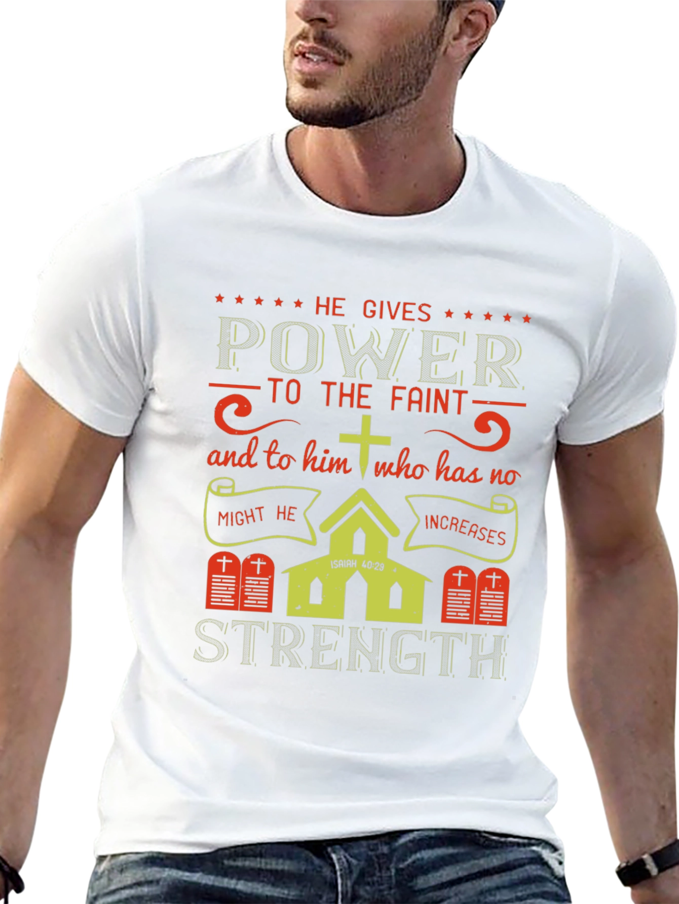 He Gives Power T-Shirt: Isaiah 40:29 Christian Apparel