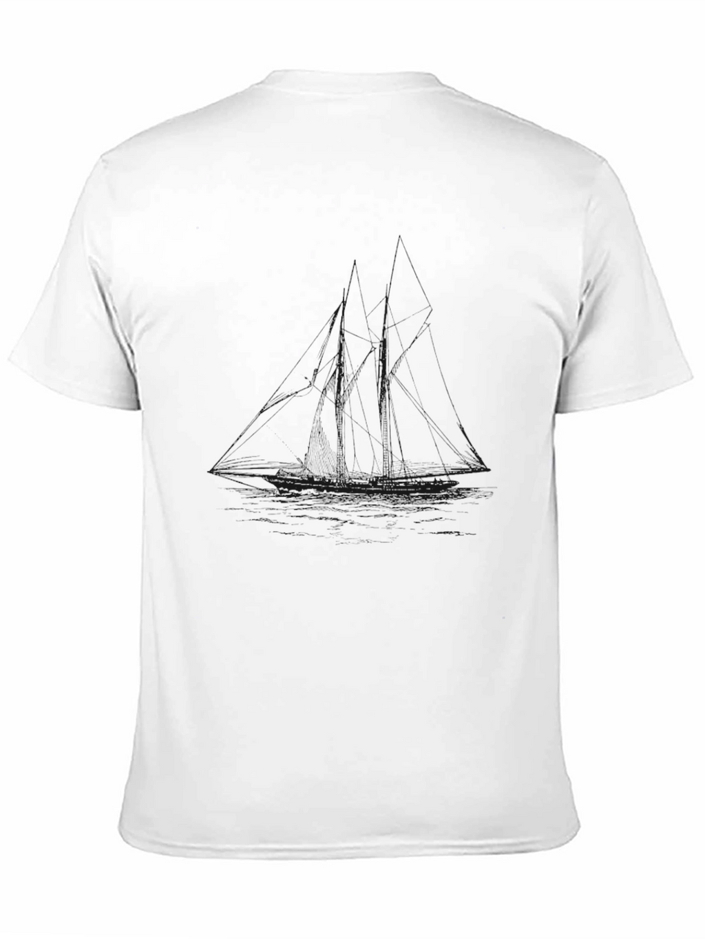 Mens Black Crew Neck T-Shirt - Graphic Sailboat Design