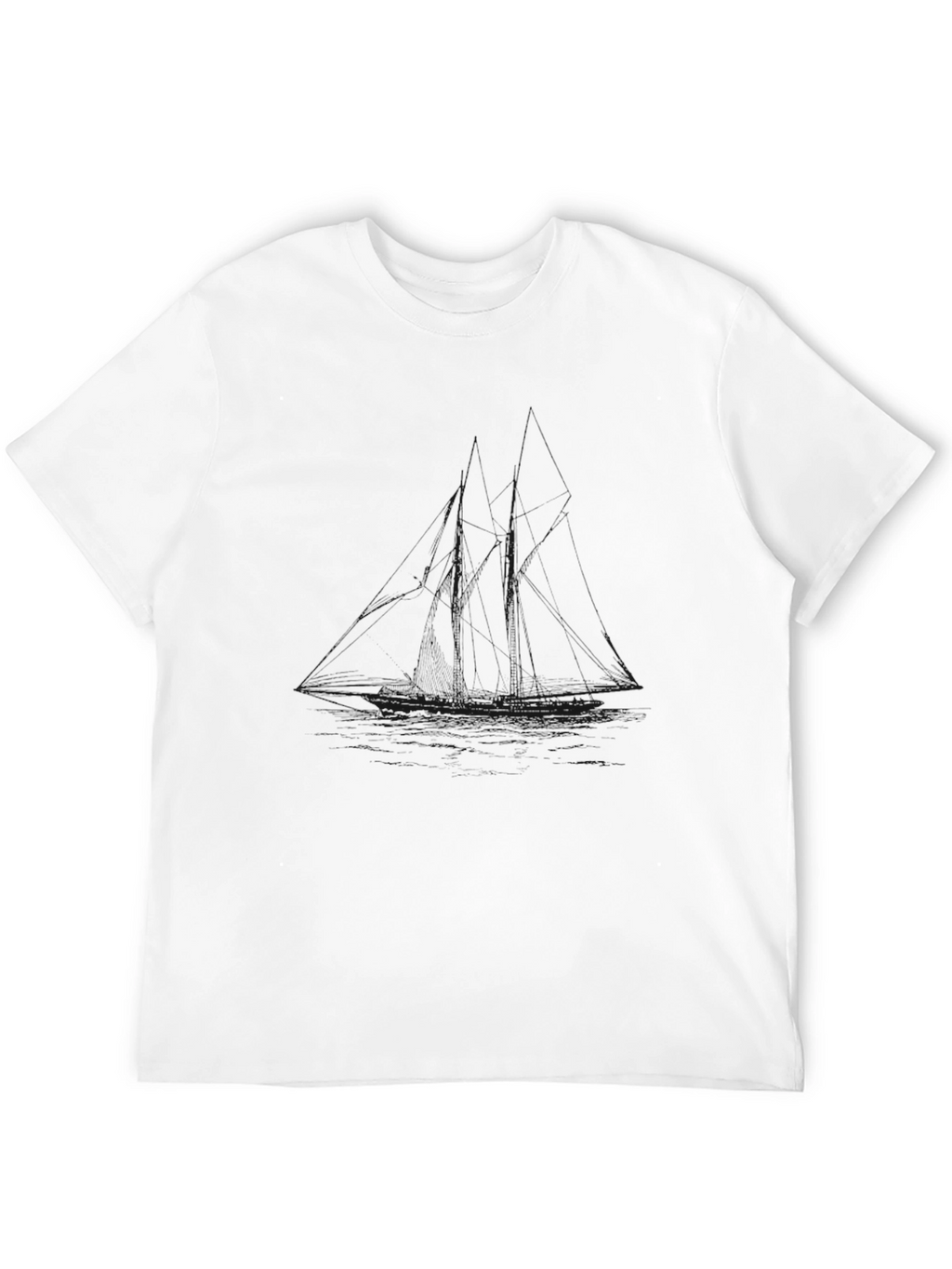 Mens Black Crew Neck T-Shirt - Graphic Sailboat Design