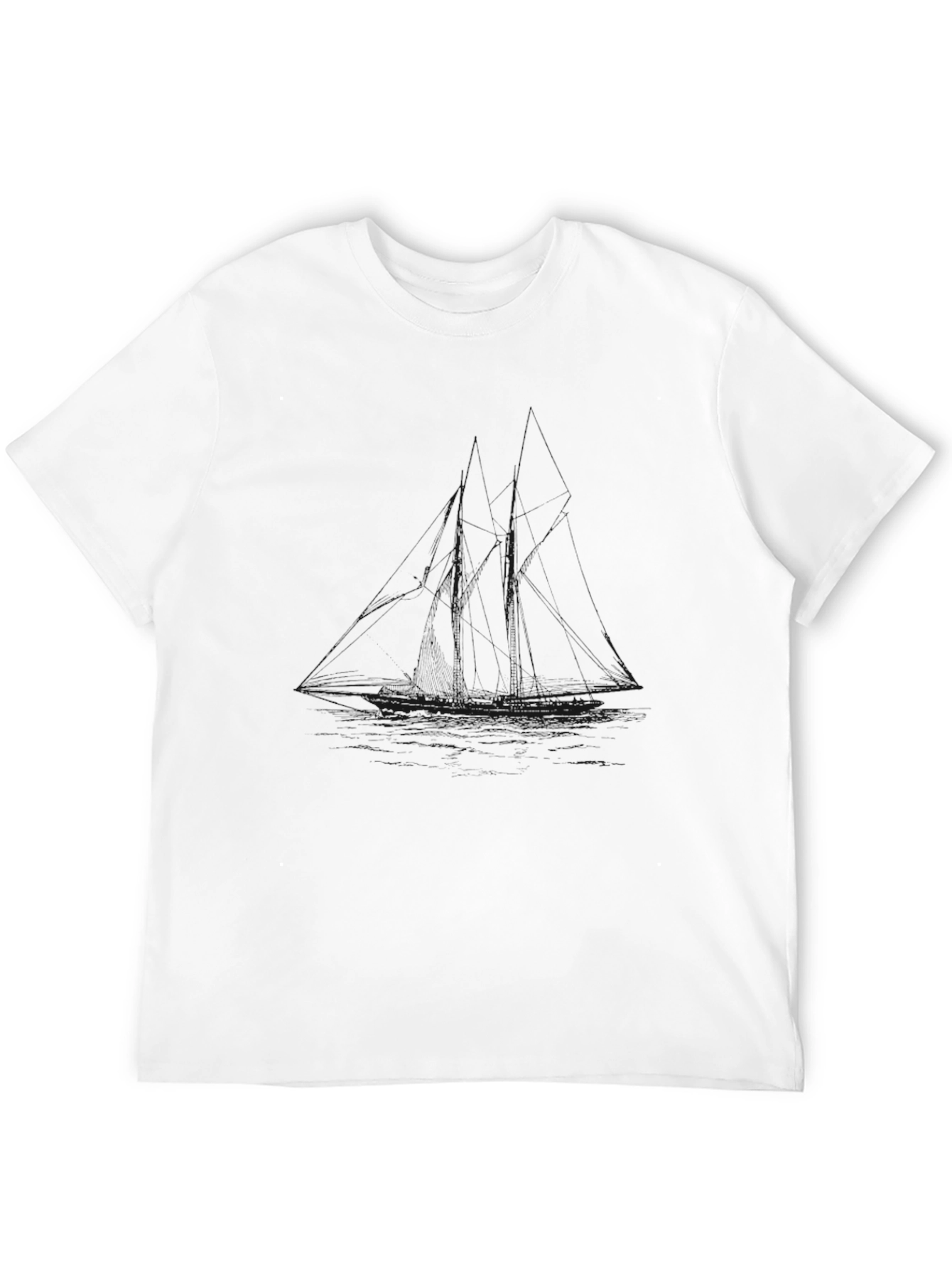 Mens Black Crew Neck T-Shirt - Graphic Sailboat Design