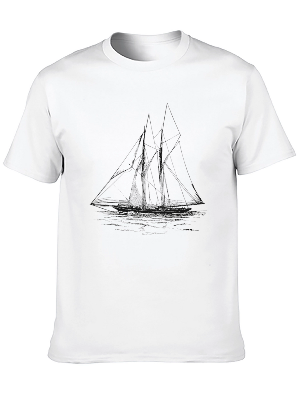 Mens Black Crew Neck T-Shirt - Graphic Sailboat Design