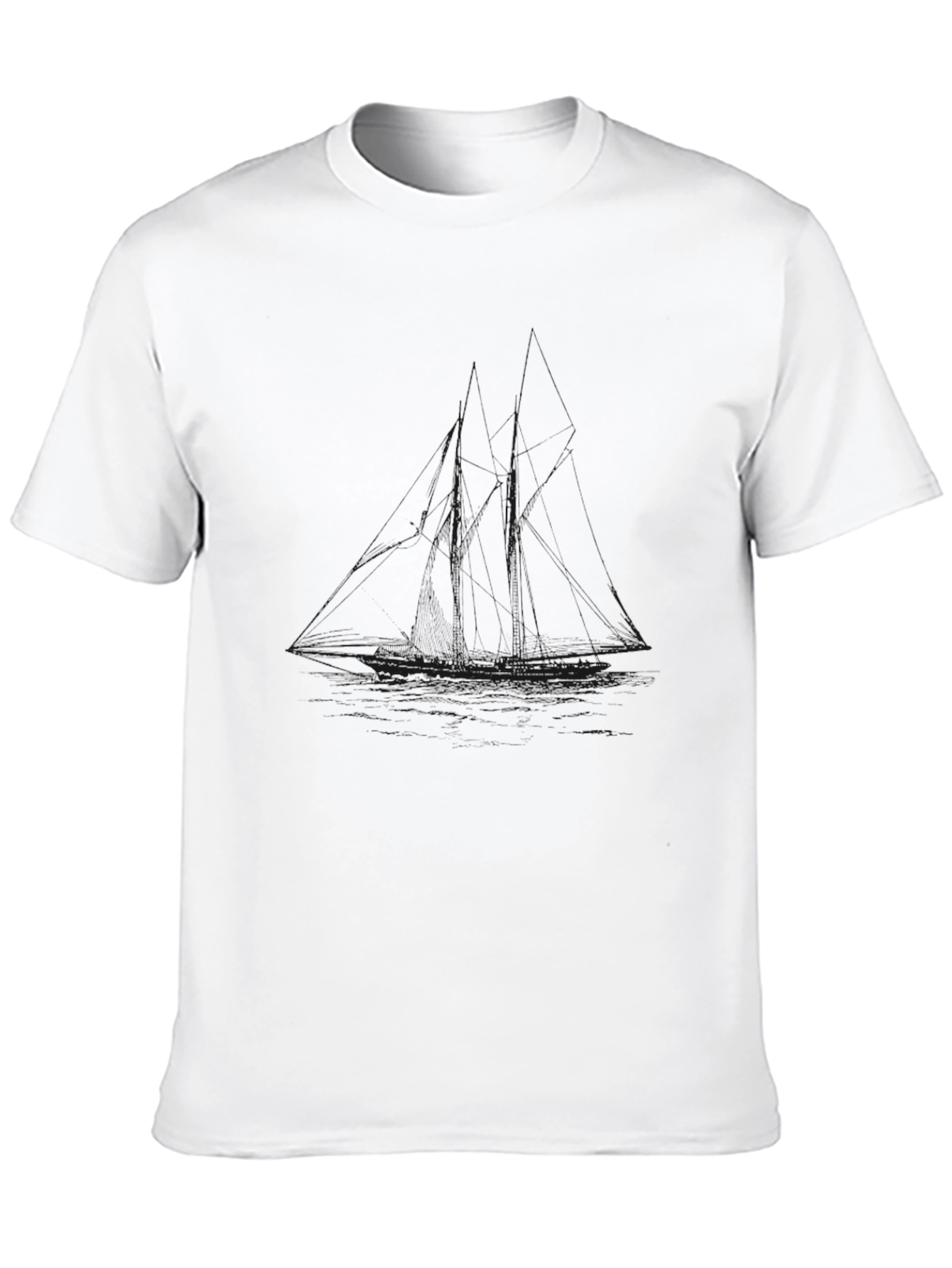 Mens Black Crew Neck T-Shirt - Graphic Sailboat Design