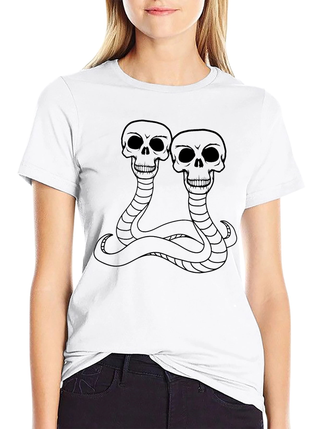 Skull Snake Graphic Tee - Black Cotton T-Shirt