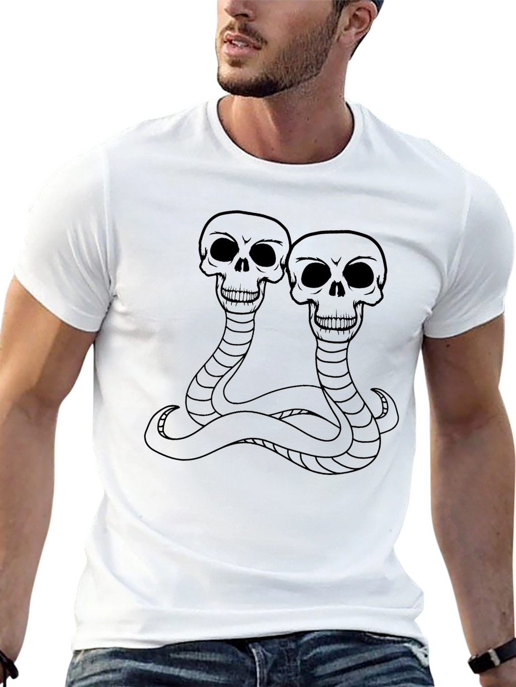 Skull Snake Graphic Tee - Black Cotton T-Shirt
