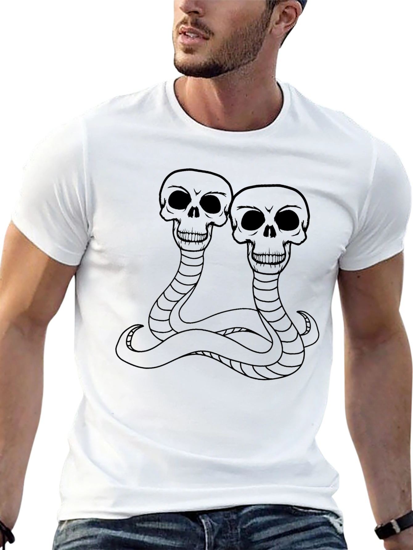 Skull Snake Graphic Tee - Black Cotton T-Shirt