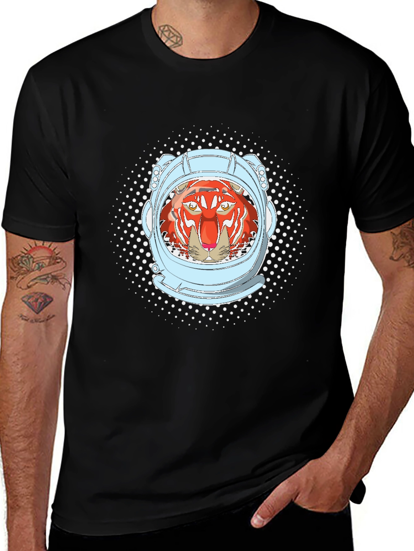 Tiger Astronaut Graphic Tee - Black Cotton Comfort