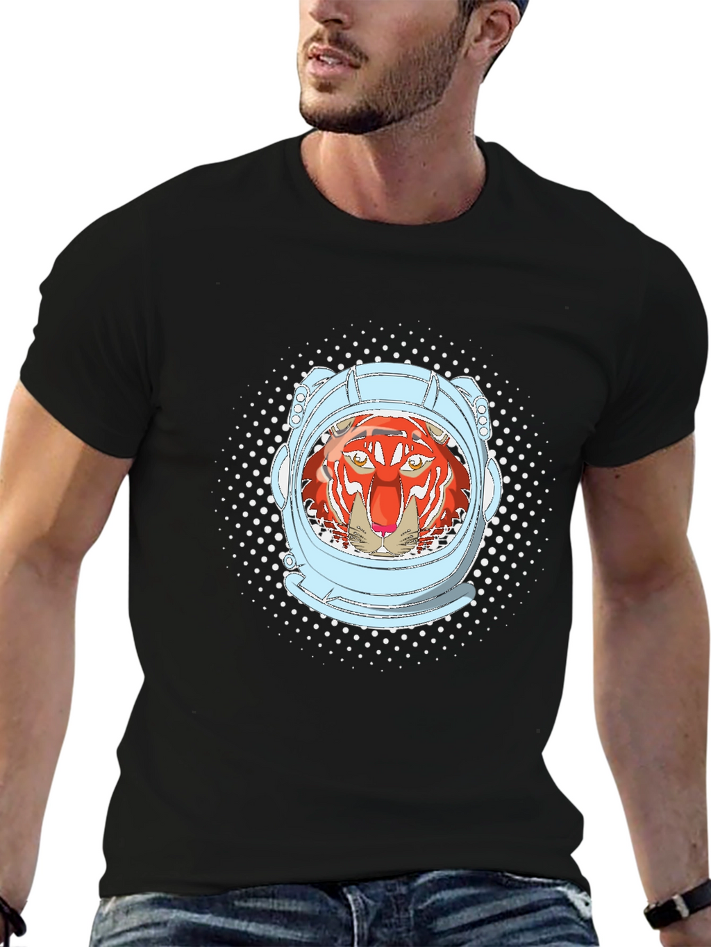 Tiger Astronaut Graphic Tee - Black Cotton Comfort