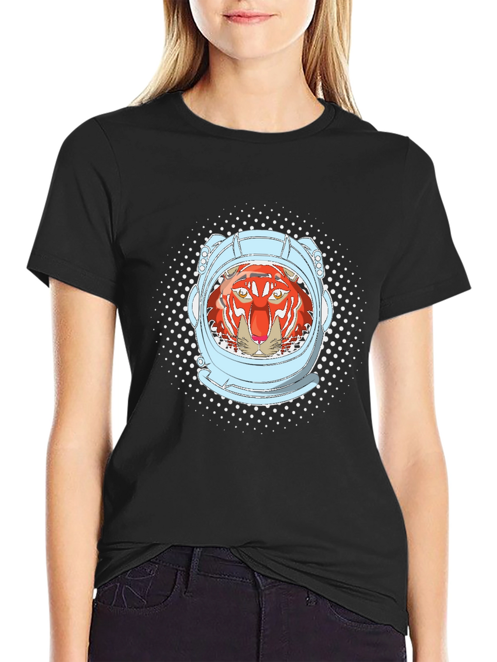 Tiger Astronaut Graphic Tee - Black Cotton Comfort