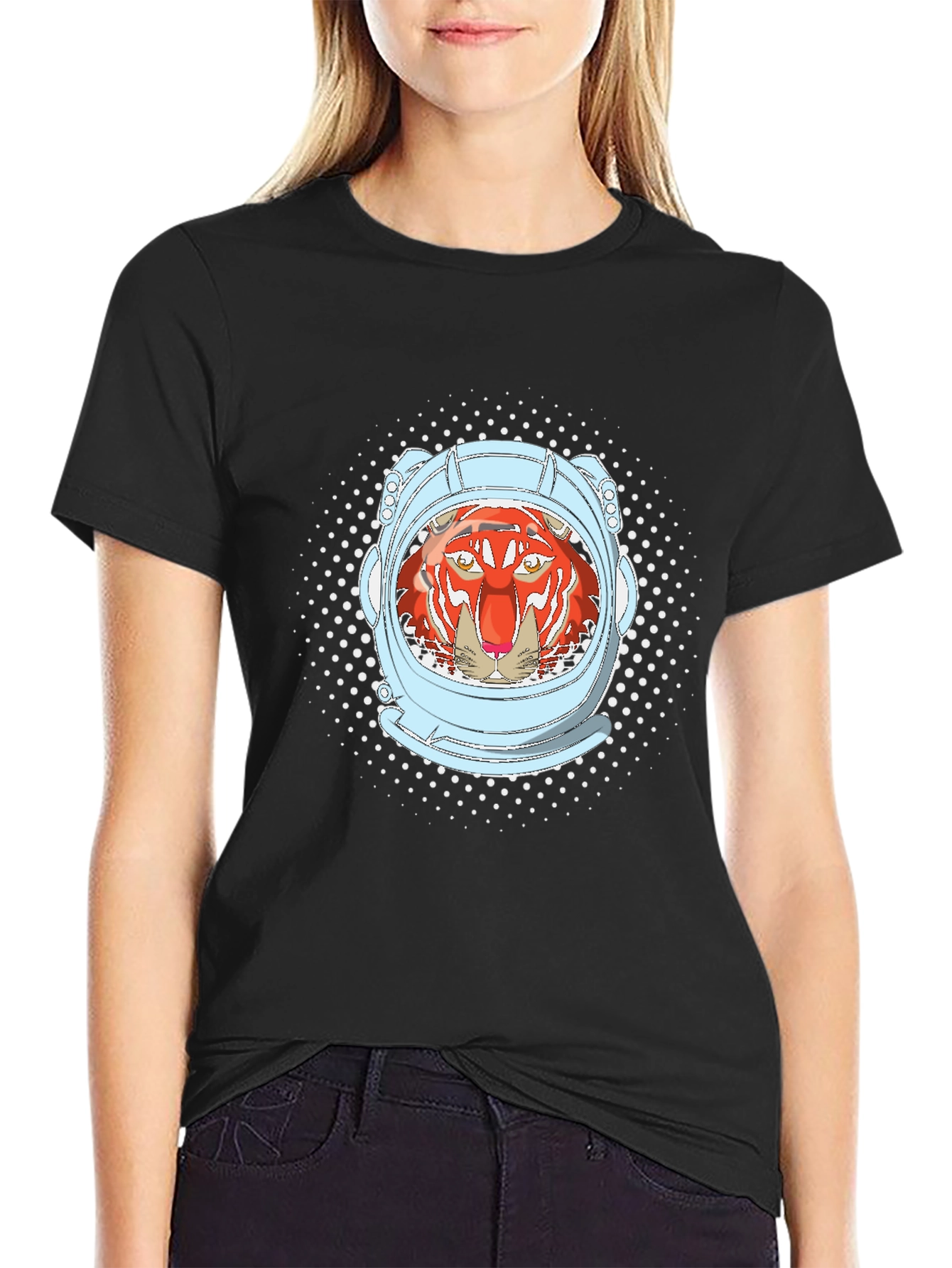 Tiger Astronaut Graphic Tee - Black Cotton Comfort