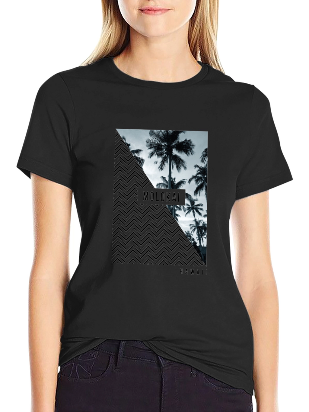 Molokai Hawaii Palm Tree Mens Black T-Shirt