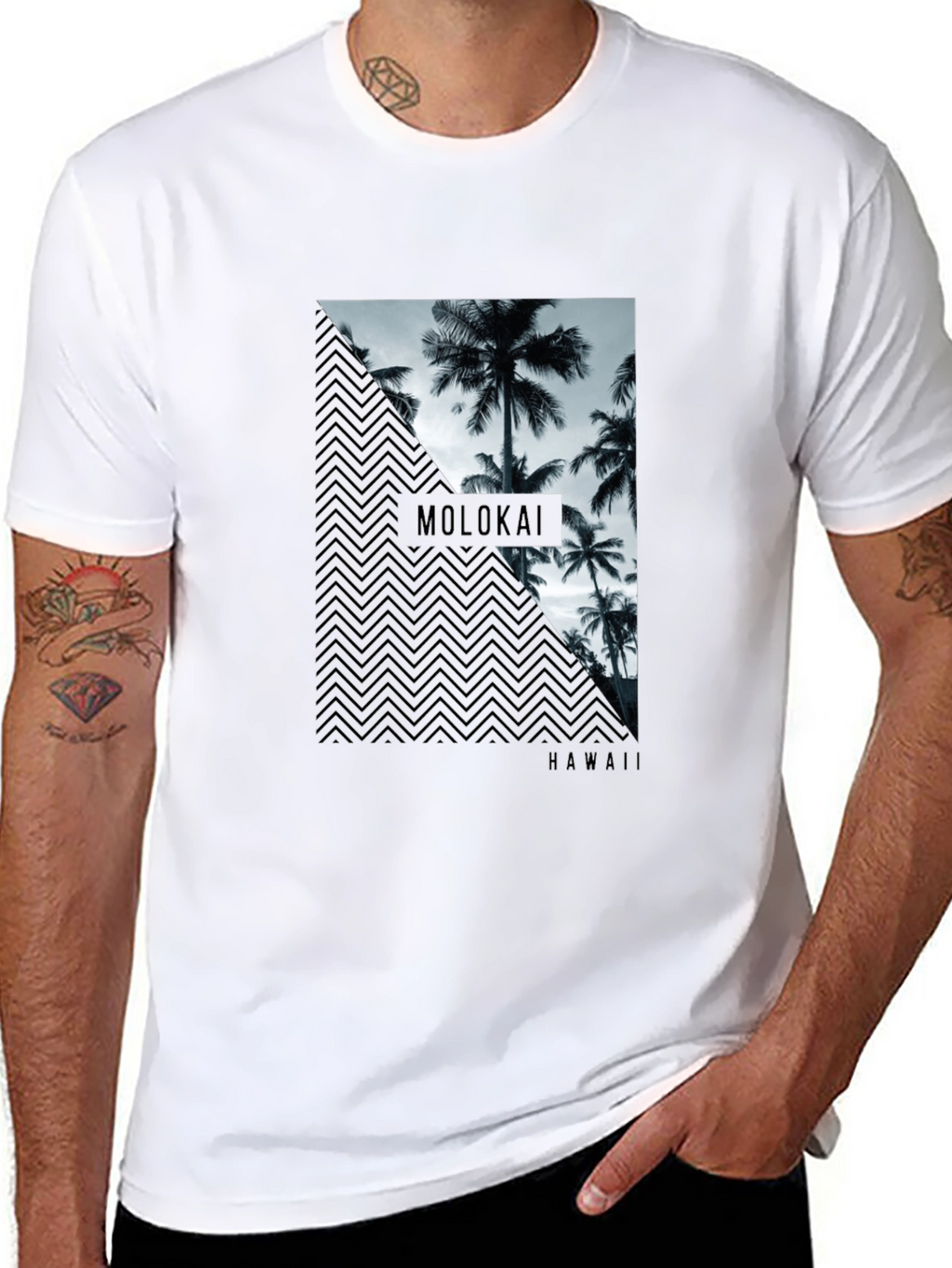 Molokai Hawaii Palm Tree Mens Black T-Shirt