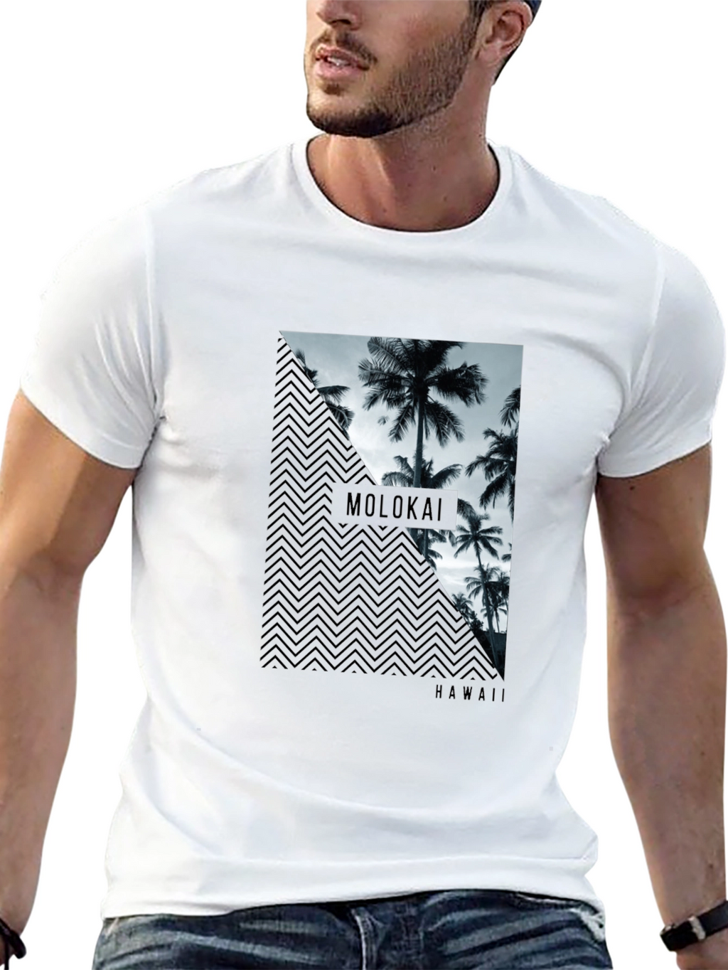 Molokai Hawaii Palm Tree Mens Black T-Shirt