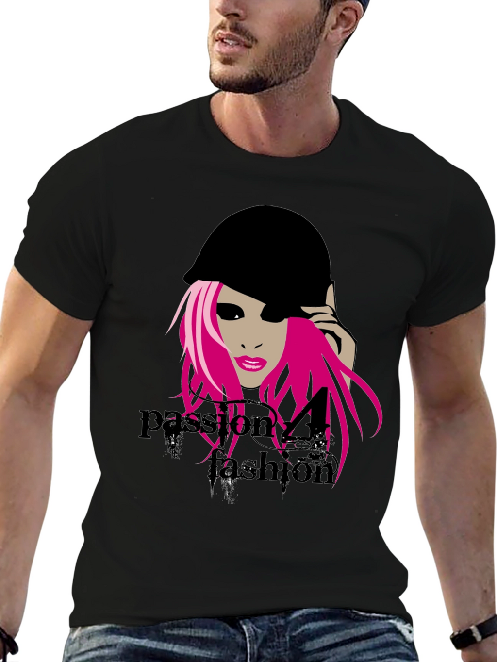 Trendy Black T-Shirt with Graphic Print