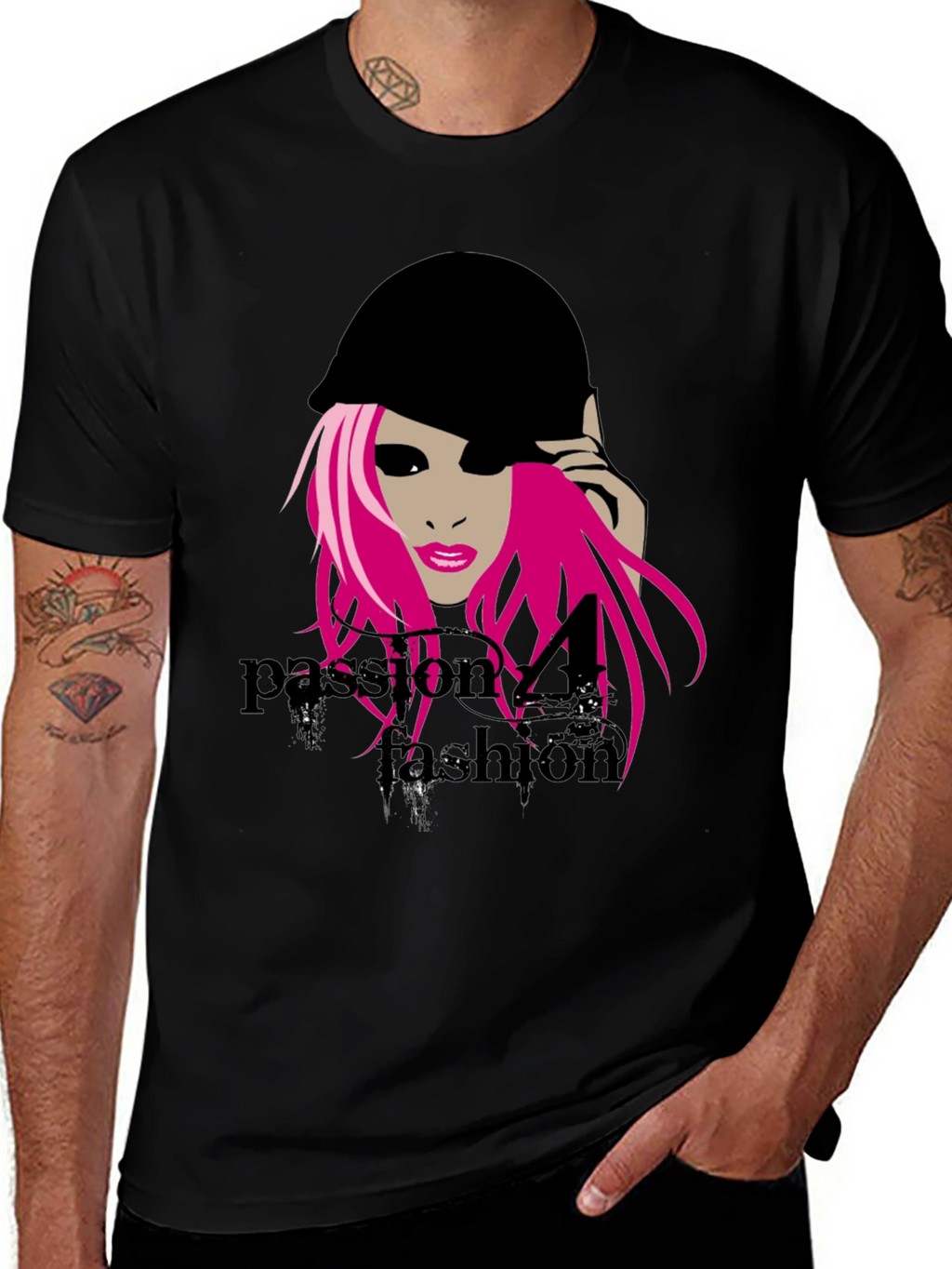 Trendy Black T-Shirt with Graphic Print
