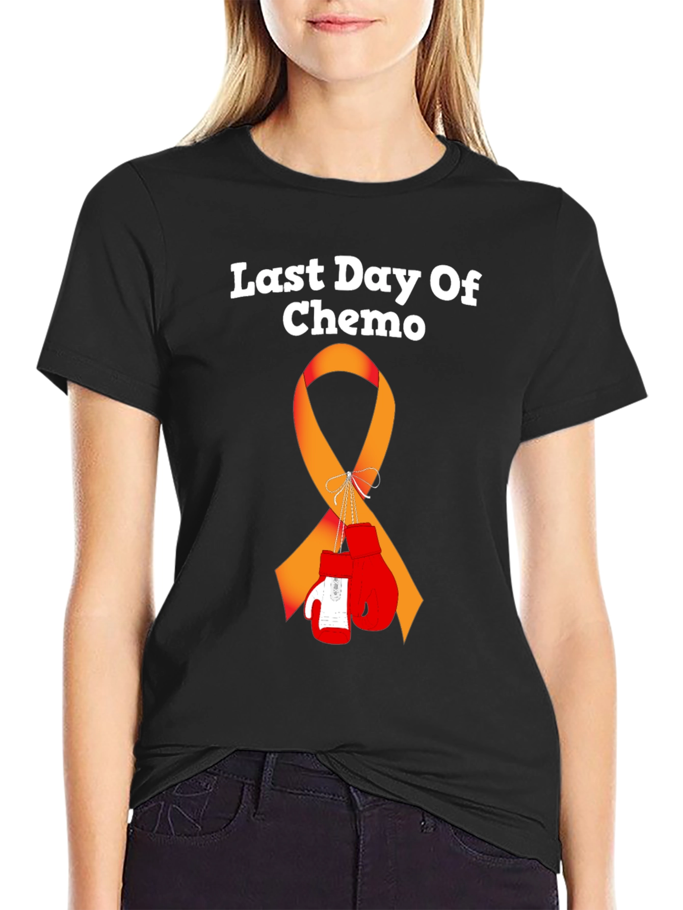 Last Day Of Chemo T-Shirt Cancer Ribbon & Boxing Gloves