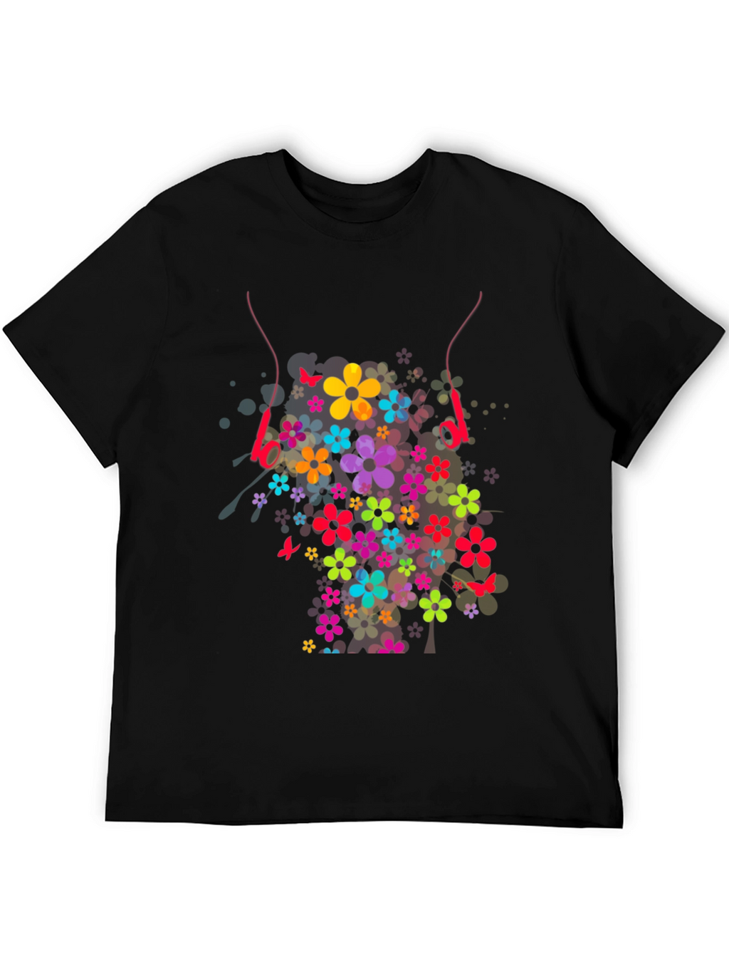 Floral Headphones Graphic T-Shirt - Stylish Design