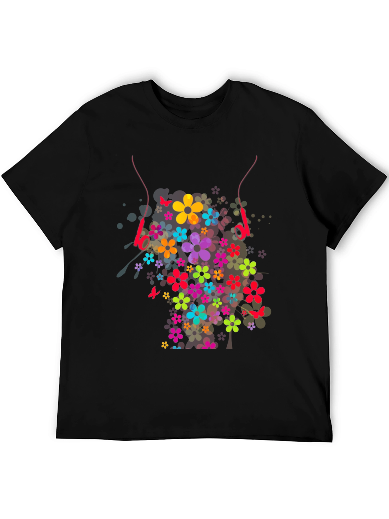Floral Headphones Graphic T-Shirt - Stylish Design