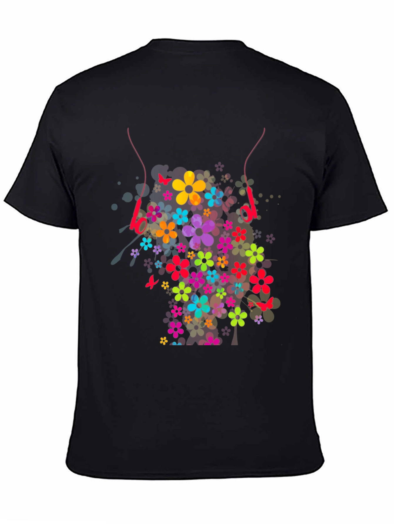Floral Headphones Graphic T-Shirt - Stylish Design