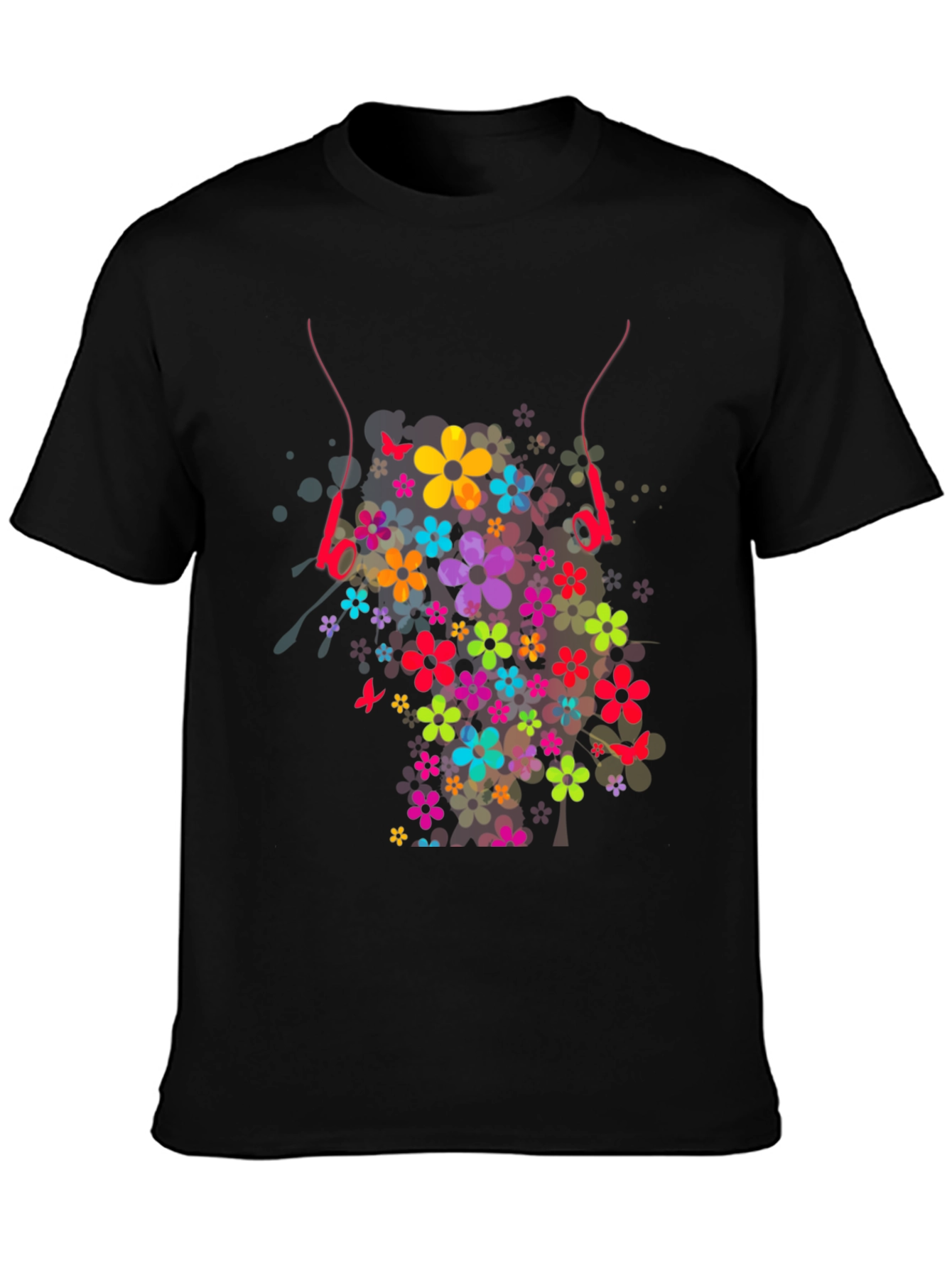 Floral Headphones Graphic T-Shirt - Stylish Design