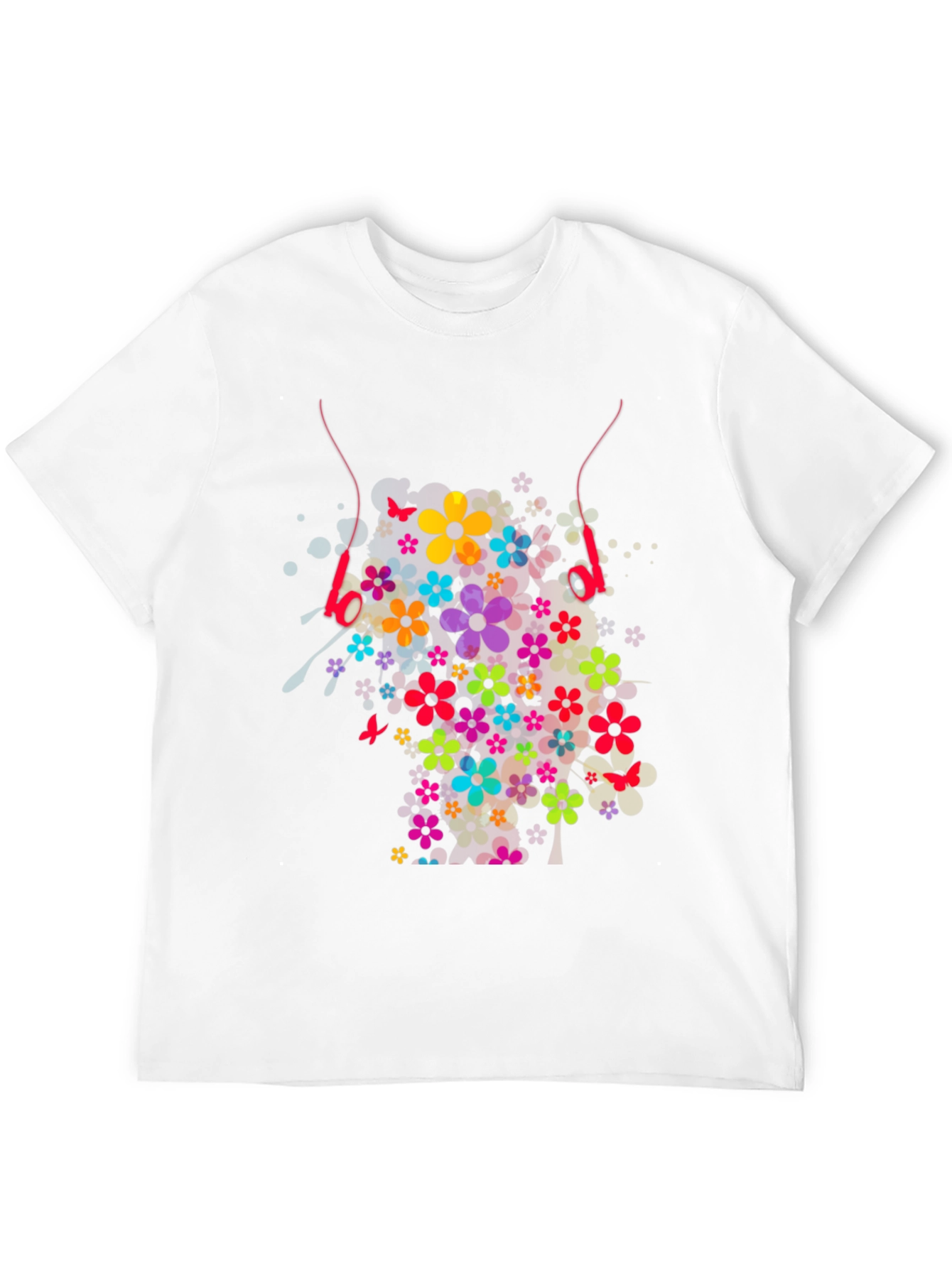 Floral Headphones Graphic T-Shirt - Stylish Design