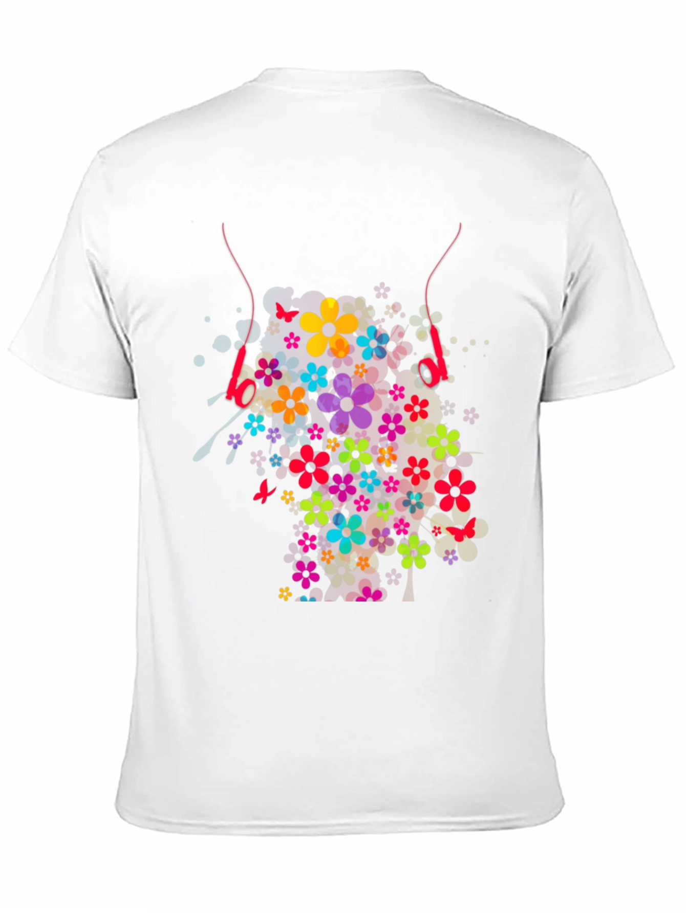 Floral Headphones Graphic T-Shirt - Stylish Design