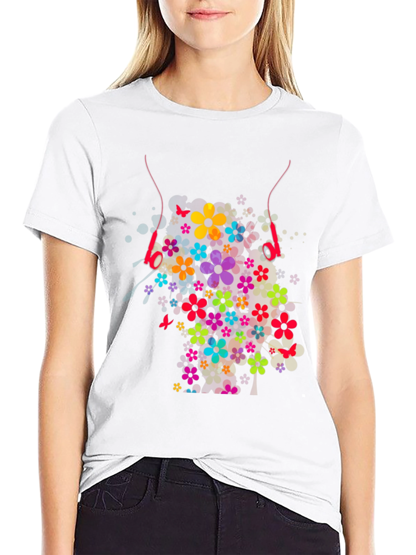 Floral Headphones Graphic T-Shirt - Stylish Design
